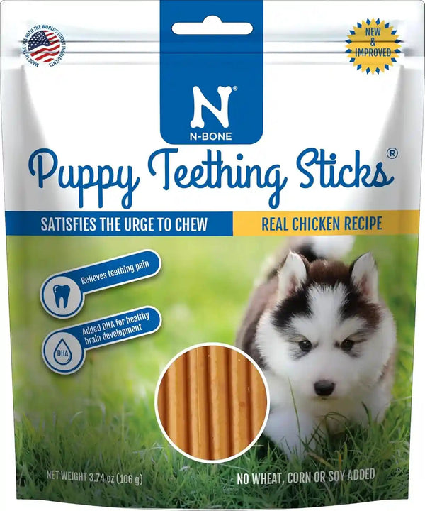 N-Bone Puppy Teething Sticks, Chicken Flavor, Natural Puppy Chew Sticks & Teething Treats, SQF Certified, Made with Rice Flour for Easy Digestion, Calcium Enriched (3.7Oz)1