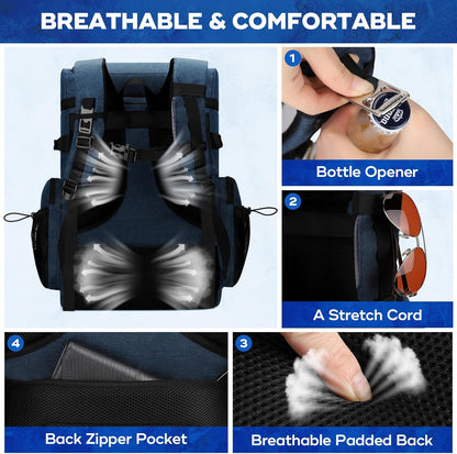 35/50 Can Insulated Backpack Cooler, Leakproof Soft Lunch Ice Bag | Keeps Food Cold for 16H, Peva Liner, Durable Nylon, Ergonomic Padding. Perfect for Men, Women, Camping, Beach, Hiking, Travel6