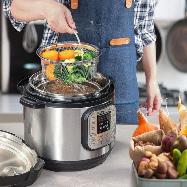 Steamer Basket for Instant Pot Accessories 6 Qt or 8 Quart - 2 Tier Stackable 18/8 Stainless Steel Mesh - Silicone Handle - Vegetable Steamer Insert, Egg Basket, Pasta Strainer,Silver6