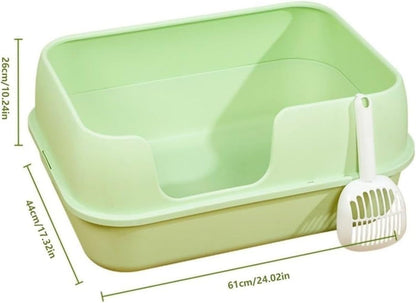 Pet Supplies, High-Sided Semi-Enclosed Cat Litter Box for Big Cats & Rabbits, Detachable(Green)2