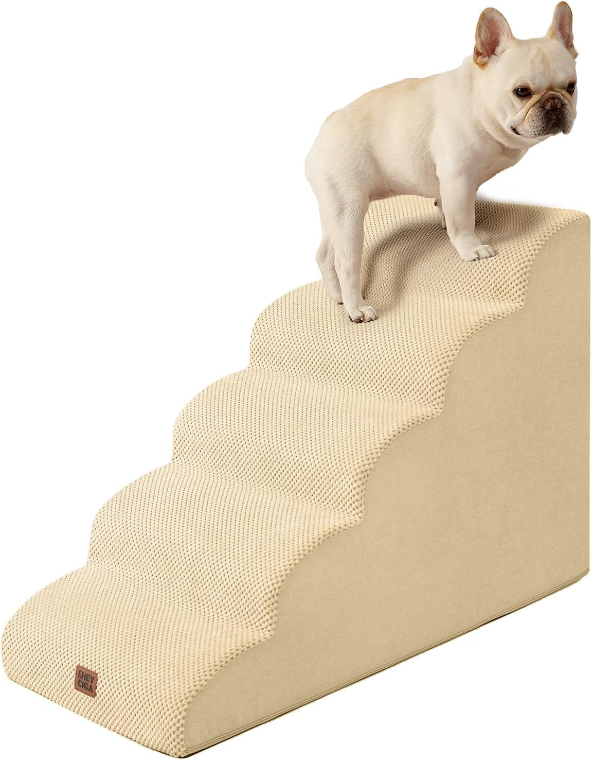 eheyciga-curved-dog-stairs-ramp-for-5-step-high-beds-22-6-h-dog-steps-33d-density-of-pure-foam-for-small-dogs-and-cats-pet-stairs-for-high-bed-climbing-non-slip-balanced-pet-step-indoor-grey