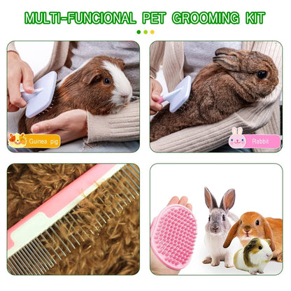 Small Animal Pet Grooming Kit with Pet Shedding Slicker Brush, Bath Massage Glove, Pet Grooming Comb, Nail Clipper Trimmer for Rabbit, Puppy, Kitten, Guinea Pig, Hamster, Ferret (Pink)3
