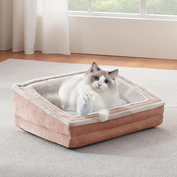 Laojin Balhen Cat Couch for Pets, Washable Cat Beds for Indoor Cats, Super Soft Plush Supportive Dog Couch Bed for Puppy and Kitten with Anti-Slip Bottom, 24Inch, Beige10