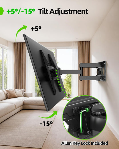 TV Wall Mount for 32-74 Inch Flat Screen/Led/4K up to 110Lbs, Full Motion TV Mount Bracket with Swivel & Tilt Articulating Dual Arms, Max VESA 400X400Mm, Fits 12/16" Wood Studs5