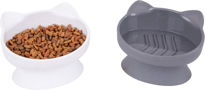 Kitty City Elevated Cat Bowls (Set of 2), Whisker-Friendly Raised Cat Food & Water Dishes, Modern Pedestal Design, Dishwasher Safe, 6.5 Oz Each – White & Gray10
