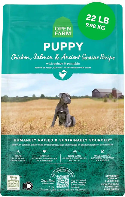 Open Farm Ancient Grains Dry Puppy Food, Chicken & Salmon Kibble, 4Lb Bag | All Puppies, All Breed Sizes, Protein-Rich & Nutrient Dense, 100% Traceable Ingredients, Non-Gmo Fruits & Veggies.9