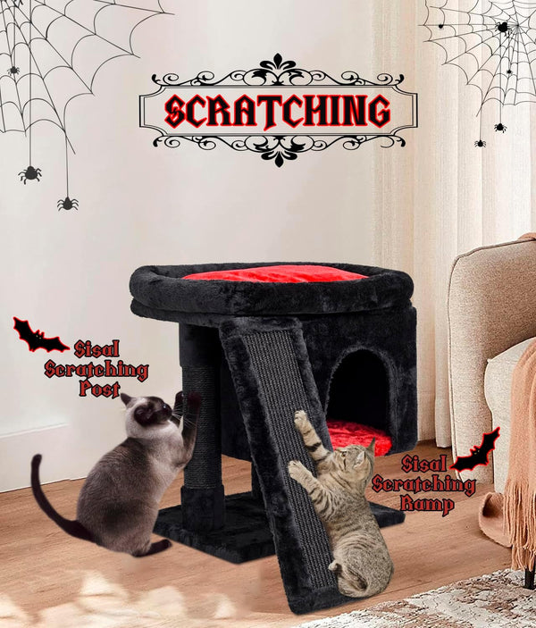 SYANDLVY Gothic Cat Tree with Coffin Bed for Indoor Cats, Cat Tower with Scratching Post, Modern Activity House for Large Cats, Condo with Board, Kittens Cave7