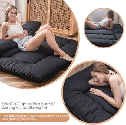 Japanese Floor Mattress 4" Thick Full Size Foldable Futon Mattress | Sleeping Pad Foldable Roll up Mat Boys Girls Dormitory Pad Kids Floor Lounger, Black8