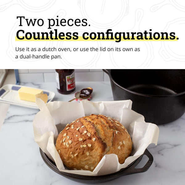 Cast Iron Double Dutch Oven, 2-In-1 Pot and Skillet Combo, 5 Quart | Pfas-Free & Non-Toxic Oven-Safe Cast Iron Dutch Oven with Loop Handle, Even Heat Retention, Ideal for Sourdough Bread Baking4