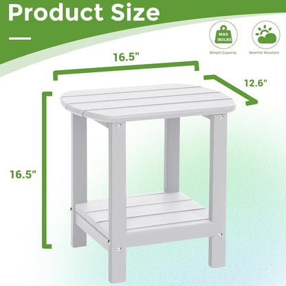 Adirondack Square Outdoor Side Table,2-Tier Storage Patio Side Table, HDPE End Tables for Backyard Pool Porch Garden Lawn3