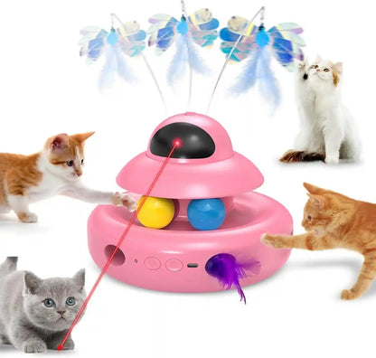MOHAYA Cat Toys，4-In-1 Interactive Cat Toy for Indoor Cats with Laser, Fluttering Butterfly, Moving Feather and Track Balls - USB Rechargeable Self-Play Kitten Toy (White)7