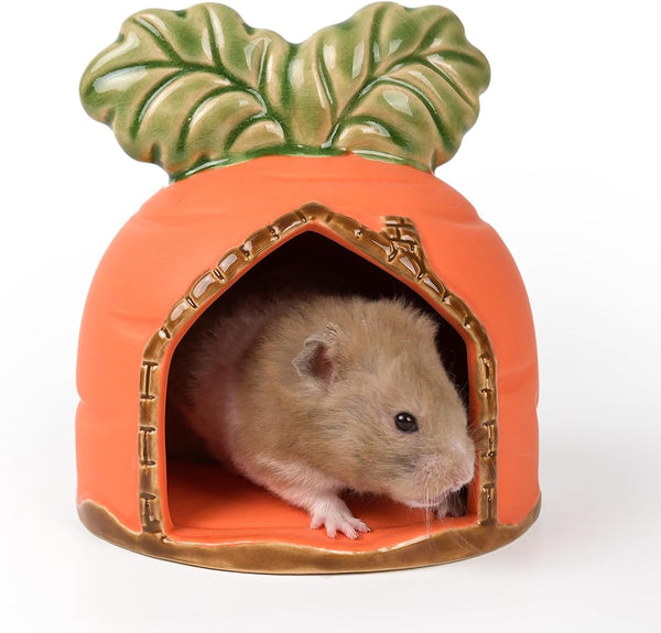 Ceramic Hamster Hideout Strawberry Chew Proof Syrian Hide Cool Bed | Easy to Clean Durable Ceramic Guinea Pig House, Good Hiding Hut Cave for Gerbil, Mice, Rat All Season，Cute Pink Habitat Decor10