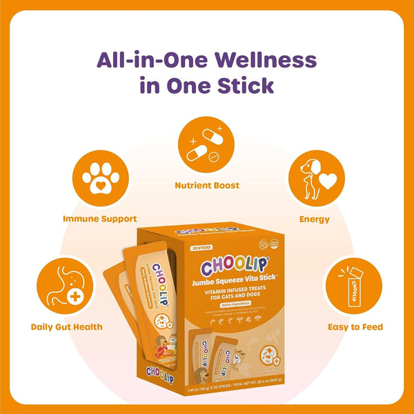 Choolip Squeeze Vita Stick Lickable Cat and Dog Treats – 20-Pack of 40G – Real Fish Puree with Multivitamins & Postbiotics – Hydrating, Gut & Immune Support – Large Breeds & Multi-Pet Homes3