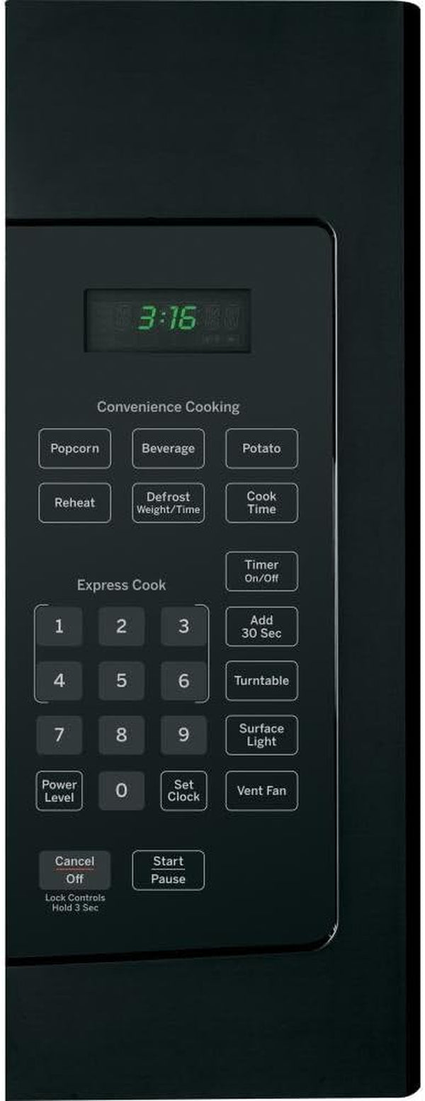 GE JVM3160DFBB 30" Over-The-Range Microwave Oven with 1.6 Cu. Ft. Capacity in Black | 1.6 Cu Ft Capacity, 1000W, 300 CFM 2-Speed Vent, Auto and Time Defrost, Convenience Controls2