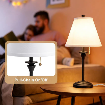 Metal Table Lamp for Bedroom, Pack of 2, Black Base (Bulb Not Included) | Modern Decor Lighting for Living Room Bedside Nightstand Office, White Linen Fabric Shade Desk Lamp with Black Metal Base6