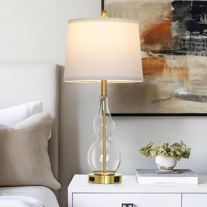 27.5" Clear Glass Table Lamp Set of 2,3-Way Dimmable Touch Control Bedside Lamps with USB Ports and AC Outlet, Modern Nightstand Lamps Gold Lamp for Bedroom Living Room5