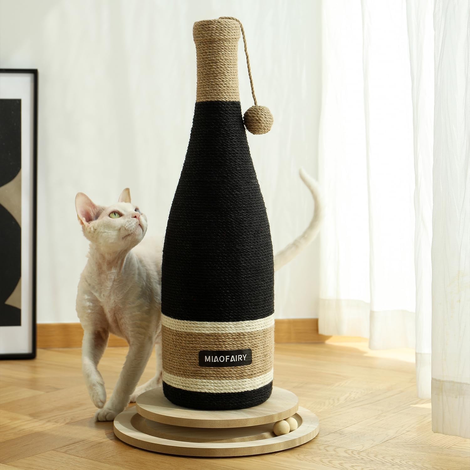 cat-scratching-post-premium-cat-scratching-board-sisal-fiber-cat-scratcher-24-8-inches-with-hanging-ball-red-wine-bottle-simple-design-suitable-indoor-small-and-medium-cats-24-8-in-wooden-base