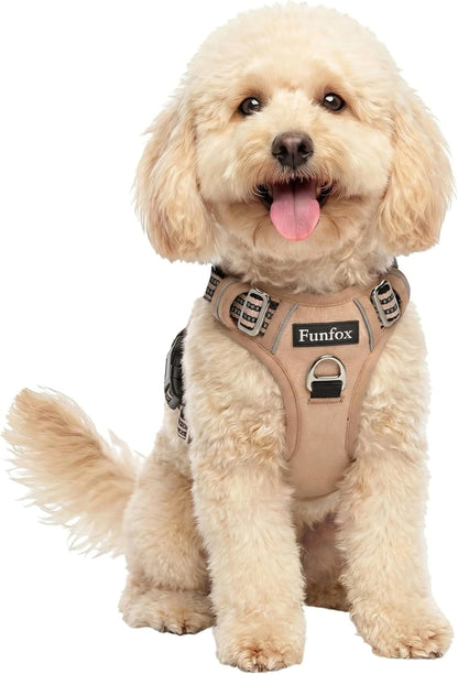 Funfox Dog Harness Medium Sized Dog, Vertical Handle Easy Control, No Pull Pet Vest Adjustable with 2 Leash Clips, Soft Material, Reflective Safe Night Walking for Small Medium Large Breed, Black, M25