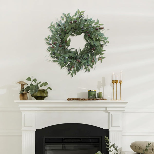 Olive Wreaths 20 Inch Wreath for Front Door with Purely Handmade Realistic Dense Olive Leaf Olive Berry, Elegant Home Decor Wreath Ideal for Front Doors, Hallways, Any Area You Want to Brighten5
