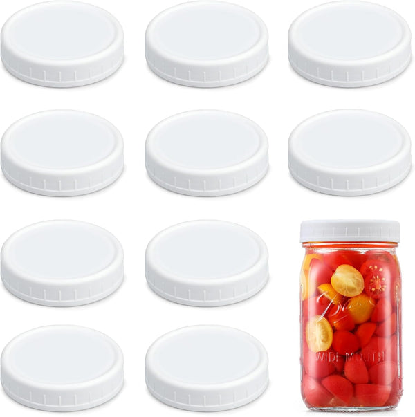[10 Pack] WIDE Mouth Mason Jar Lids for Ball, Kerr and More - White Plastic Storage Caps for Mason/Canning Jars - Leak-Proof, Dishwasher Safe & Food Grade8