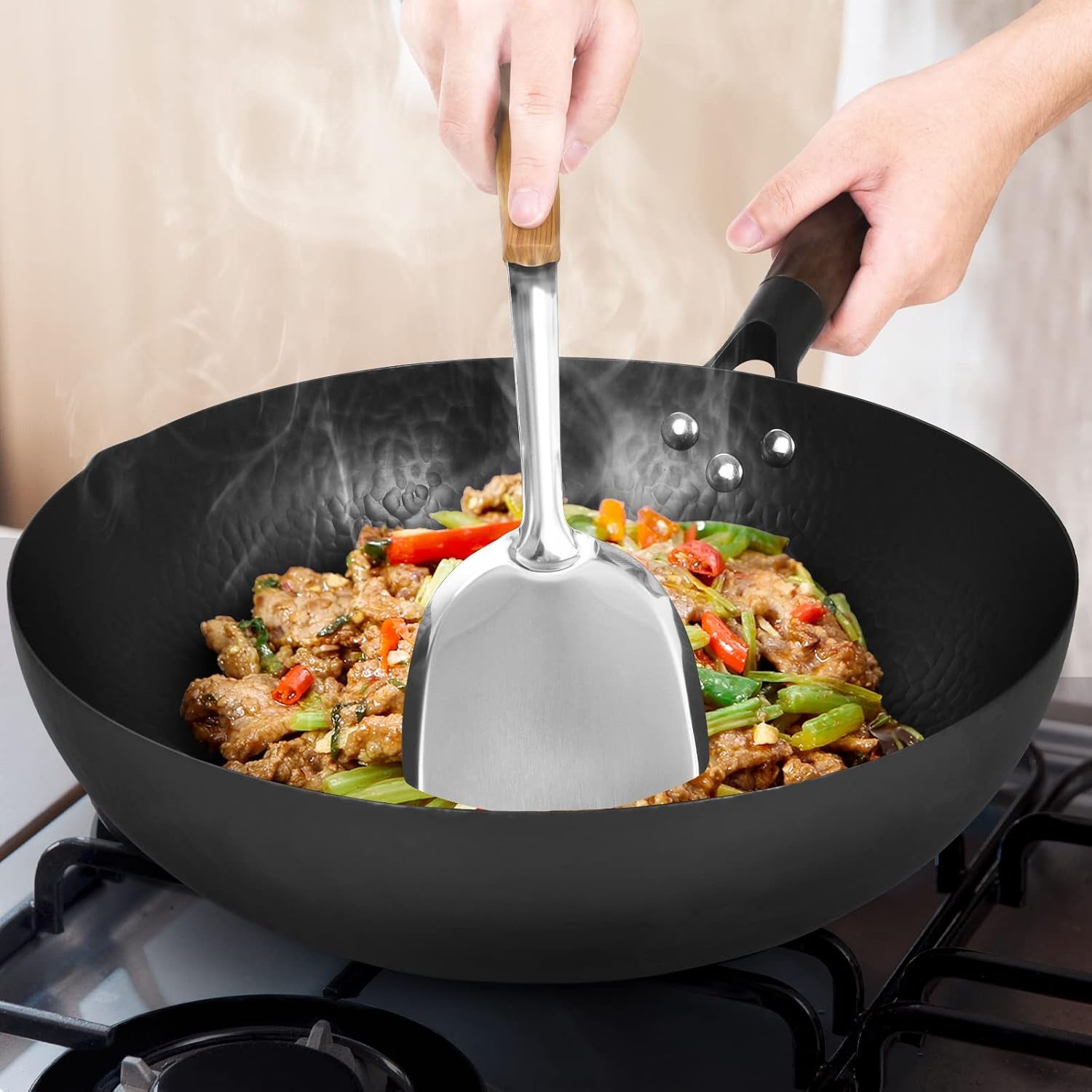 hand-hammered-carbon-steel-wok-wooden-lid-asian-spatula-with-handle-stir-fry-pan-for-chinese-japanese-and-cantonese-cuisine-flat-bottom-wok-cooking-by-cookeries-2-accessories