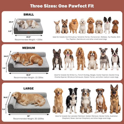 Pawfect Orthopedic Dog Bed for Small, Medium & Large Dogs, Memory Foam Pet Bed with 3 Waterproof Covers, Washable Removable Velvet Cover, Supportive Bolsters, Non-Slip Base (Medium: 32.5"X24.5"X7.5")7
