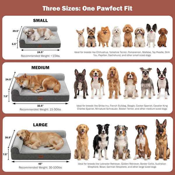 Pawfect Orthopedic Dog Bed for Small, Medium & Large Dogs, Memory Foam Pet Bed with 3 Waterproof Covers, Washable Removable Velvet Cover, Supportive Bolsters, Non-Slip Base (Medium: 32.5"X24.5"X7.5")7