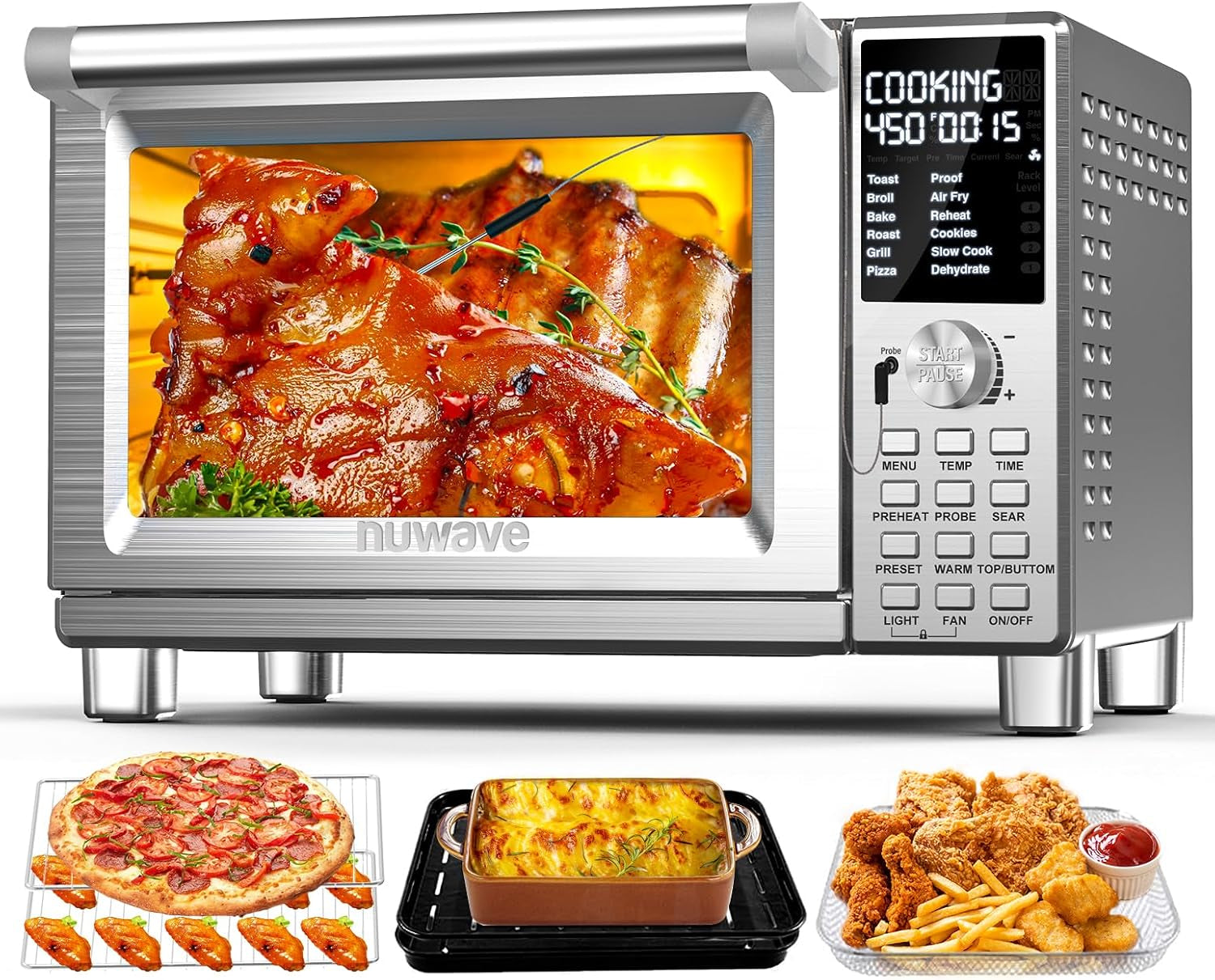 bravo-pro-smart-toaster-oven-countertop-true-air-fryer-combo-improved-convection-35-crispier-112-presets-customizable-pizza-zones-integrated-probe-pfas-free-30qt-stainless-steel