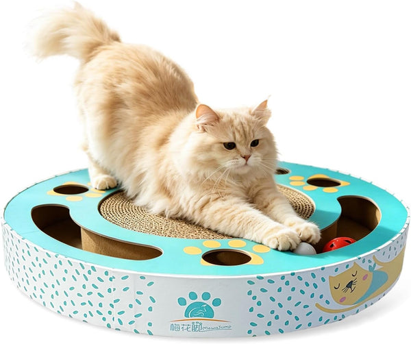 Round Cat Scratching Pad Modern Cats Scratcher Cardboard Interactive Toys for Indoor Cats with 2 Bell Balls and Kitten Tunnel7