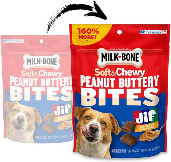 Milk-Bone Soft & Chewy Peanut Buttery Bites, 11.8 Oz. Bag | Soft Dog Treats with Jif Peanut Butter2