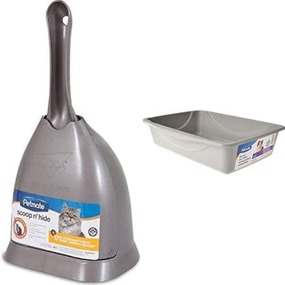 Petmate Scoop N' Hide Cat Litter Scoop with Holder in Brushed Nickel & Small Blue/Gray Litter Pan Bundle1