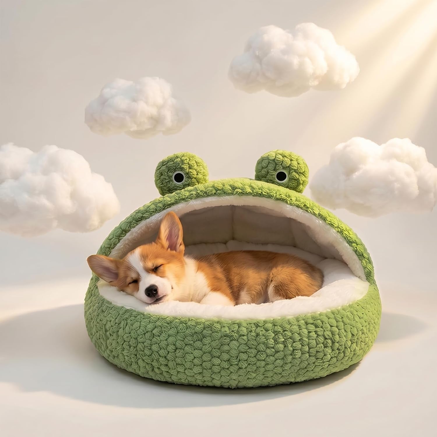 cwv-cute-cat-beds-kitten-beds-soft-small-dog-beds-washable-pet-beds-for-puppy-and-kitty-funny-frog-cat-cave-23-inches