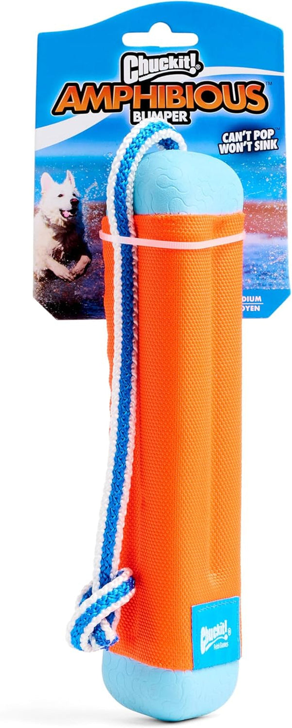 Chuckit! Amphibious Bumper Fetch Stick Toy for Dogs - Floats in Water - Interactive Dog Toys to Keep Them Busy - Tough Rubber, Nylon, and Foam - Non-Slip Rope Handle - Size Medium - Assorted Colors9