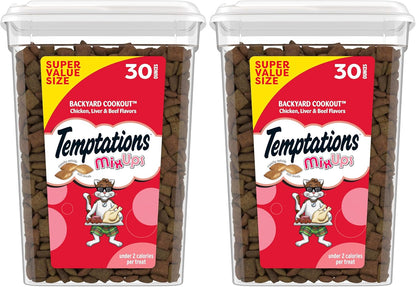 Temptations Mixups Crunchy and Soft Cat Treats, Cookout Flavor, 30 Oz | Chicken, Liver & Beef Flavors, under 2 Calories per Treat, 100% Complete & Balanced for Adult Cats, Resealable Stay-Fresh Tub14
