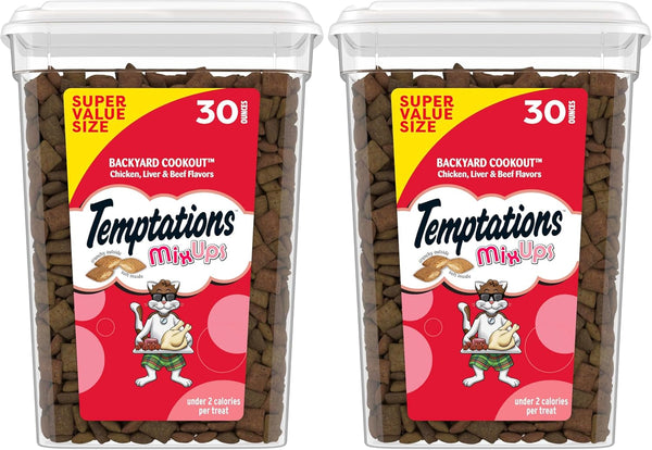 Temptations Mixups Crunchy and Soft Cat Treats, Cookout Flavor, 30 Oz | Chicken, Liver & Beef Flavors, under 2 Calories per Treat, 100% Complete & Balanced for Adult Cats, Resealable Stay-Fresh Tub14