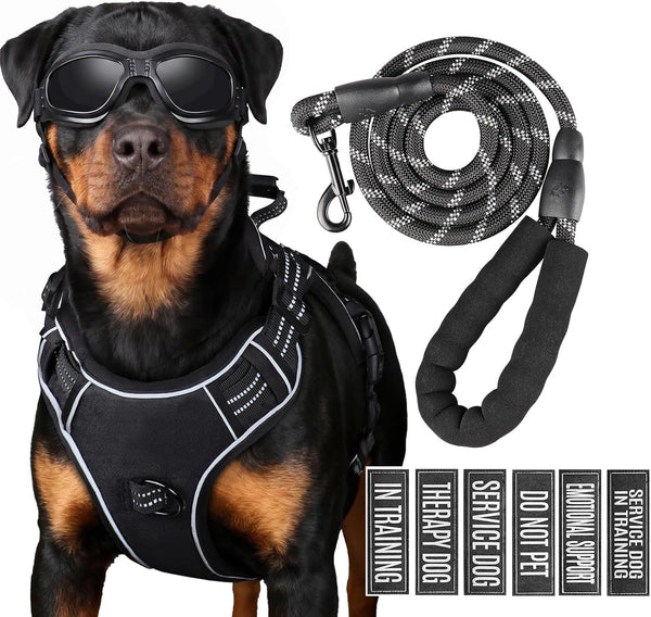 Service Dog Tactical Vest Harness and Leash Set Large Sized Dog Emotional Support- Tactical Dog Harness Training Collar with Name (Black, L)1