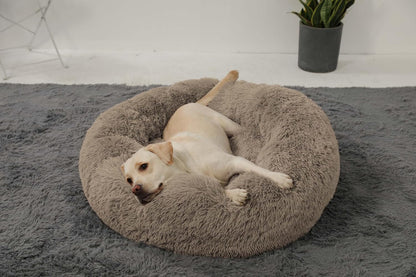 HACHIKITTY Calming Donut Cuddler Dog Bed, round Fluffy Pet Bed with Sewn-In Cushion for Large Dogs,Washable, Large, Taupe, 30''6