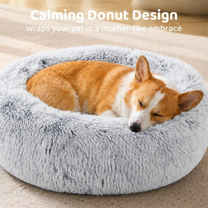 JOLLYVOGUE Small Dog Bed, Calming Soft Anti-Anxiety Donut Cat Bed, Washable round Fluffy Cushion for Small and Medium Pets (20")2