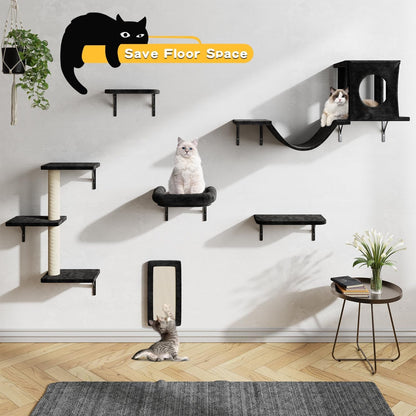 12-In-1 Cat Wall Shelves, Wall Mounted Cat Climber | with Condo House, Scratching Post, Bridge Ladder, Space-Saving Indoor Play Furniture for Kittens, Black2