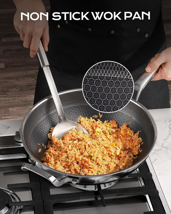 Wok Pan,12 Inch Hybrid Wok with Lid | Frying Pan Cookware, Stainless Steel Woks & Stir-Fry Pans Nonstick, Dishwasher Safe, PFOA Free, Compatible with All Cooktops2