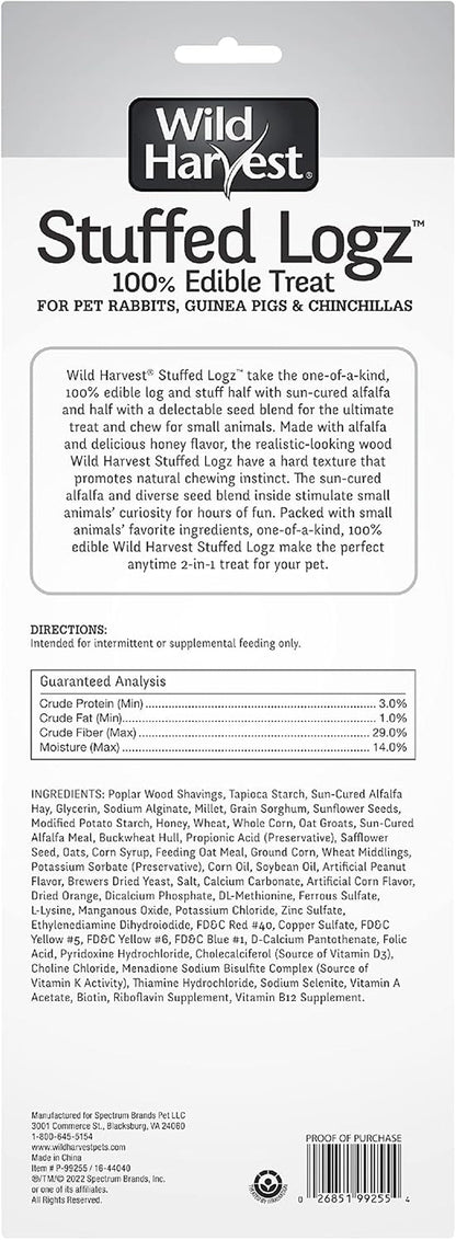 Wild Harvest Stuffed Logz 1 Count, Edible Treat for Rabbits, Guinea Pigs and Chinchillas, Artificial Peanut Butter Flavor2