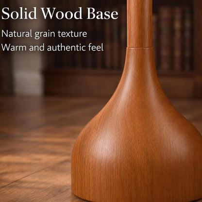 Mid Century Modern Real Wood Floor Lamp with 2 Shades for Two Looks | 65" Tall,Sculptural Teardrop Base,Wooden Pull Chain,Vintage Standing Lamp,Linen Shades,Living Room,Bedroom, Bulb Included4