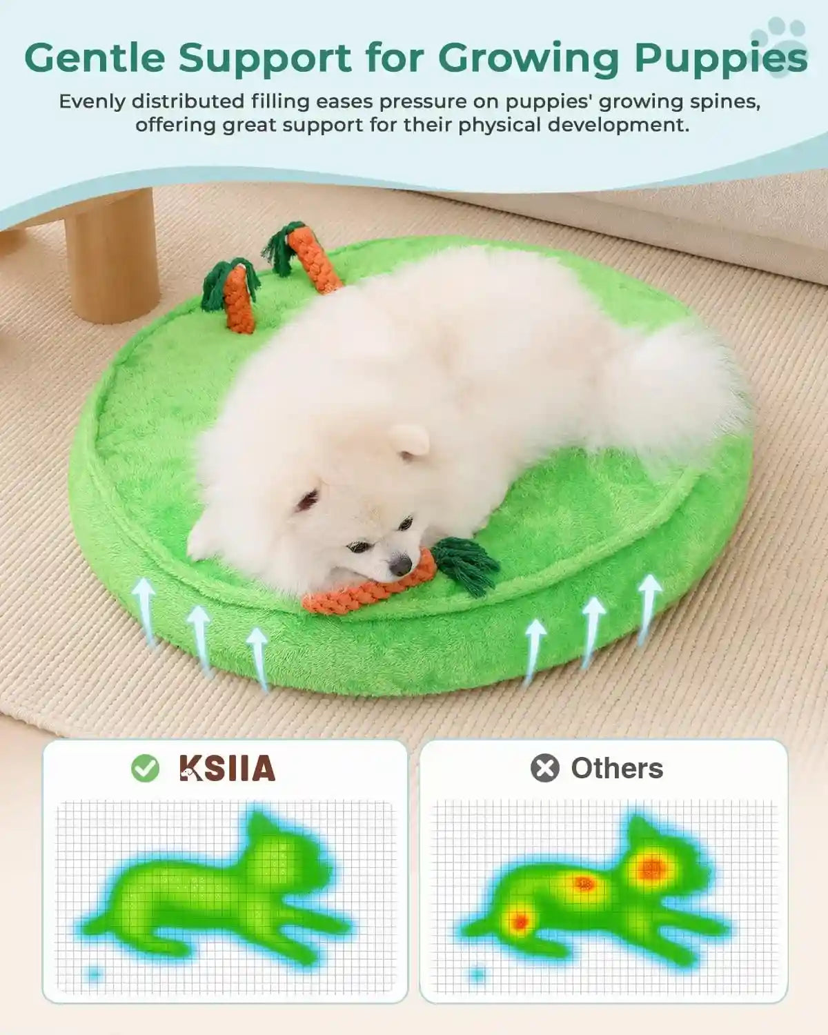 ksiia-puppy-bed-for-small-dogs-28-inch-washable-calming-plush-round-dog-bed-with-carrot-chew-toy-orthopedic-support-anti-anxiety-non-slip-base-for-puppies-cats-green