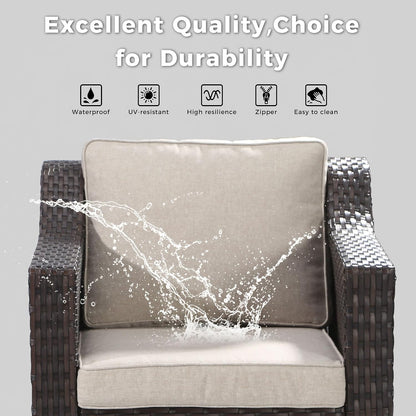 7 Piece Patio Furniture Set, Wicker Outdoor Conversation Set | Patio Chair Set with Olefin Removable Cushion, All-Weather Outdoor Couch with Deep Seat for Porch, Deck and Backyard, Beige3