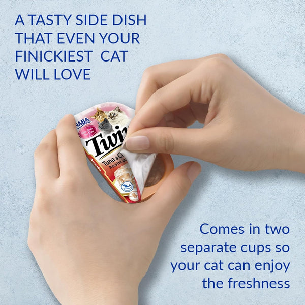 INABA Twins Wet Cat Treat Side Dish, Tuna Chicken Scallop, 12Ct | Immune Support, Antioxidant Support, 89.5% Moisture, 20 Calories, Meal Topper, 6 X 2.46 Oz Twin Cups2