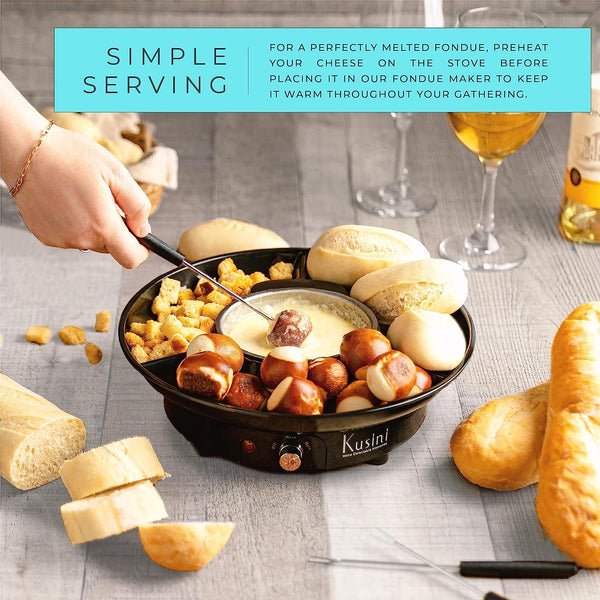 Electric Fondue Pot Set – Chocolate Fondue Kit - Temperature Control | Detachable Serving Tray, 10Oz Melting Pot, 4 Roasting Forks - Gift Set & Date Night Idea. Serve at Movie Night or Game Night.6