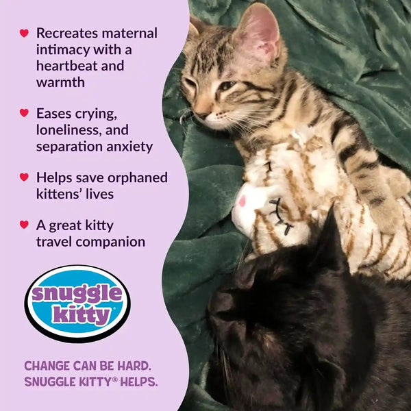 Snuggle Kitty Heartbeat Cat Toy for Kittens and Cats with Real-Feel Pulse and Heat Pack, Calming Sleep Aid for Cat Anxiety, New Kitten Essentials - Tan Tiger2
