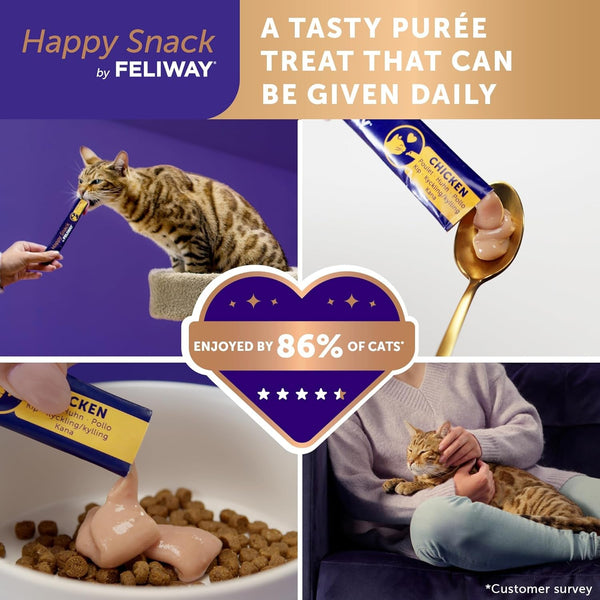Happy Snack by FELIWAY®, Delicious, Lickable, Squeezable Purée Cat Treats for a Daily Calming Routine, Made with Real Chicken, 12 Pack (0.5Oz Tubes)2