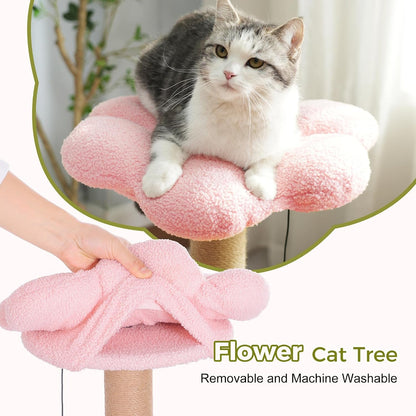 Flower Cat Tree 34” Cat Tower with Scratching Post & Big Hammock | Forest Cat Tower with 16” Hammock, Spacious Cat House,34” Scratching Post,Removable Flower Bed, Small Cat Tree for Large Cats4