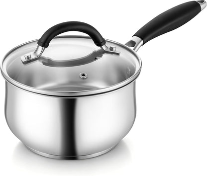 Sauce Pan, 2 Quart Stainless Steel Saucepan with Lid | Small Sauce Pot with Triply Base Fits Induction & Most Stoves, for Cooking Boiling Heating, Even Heat & Dishwasher Safe1